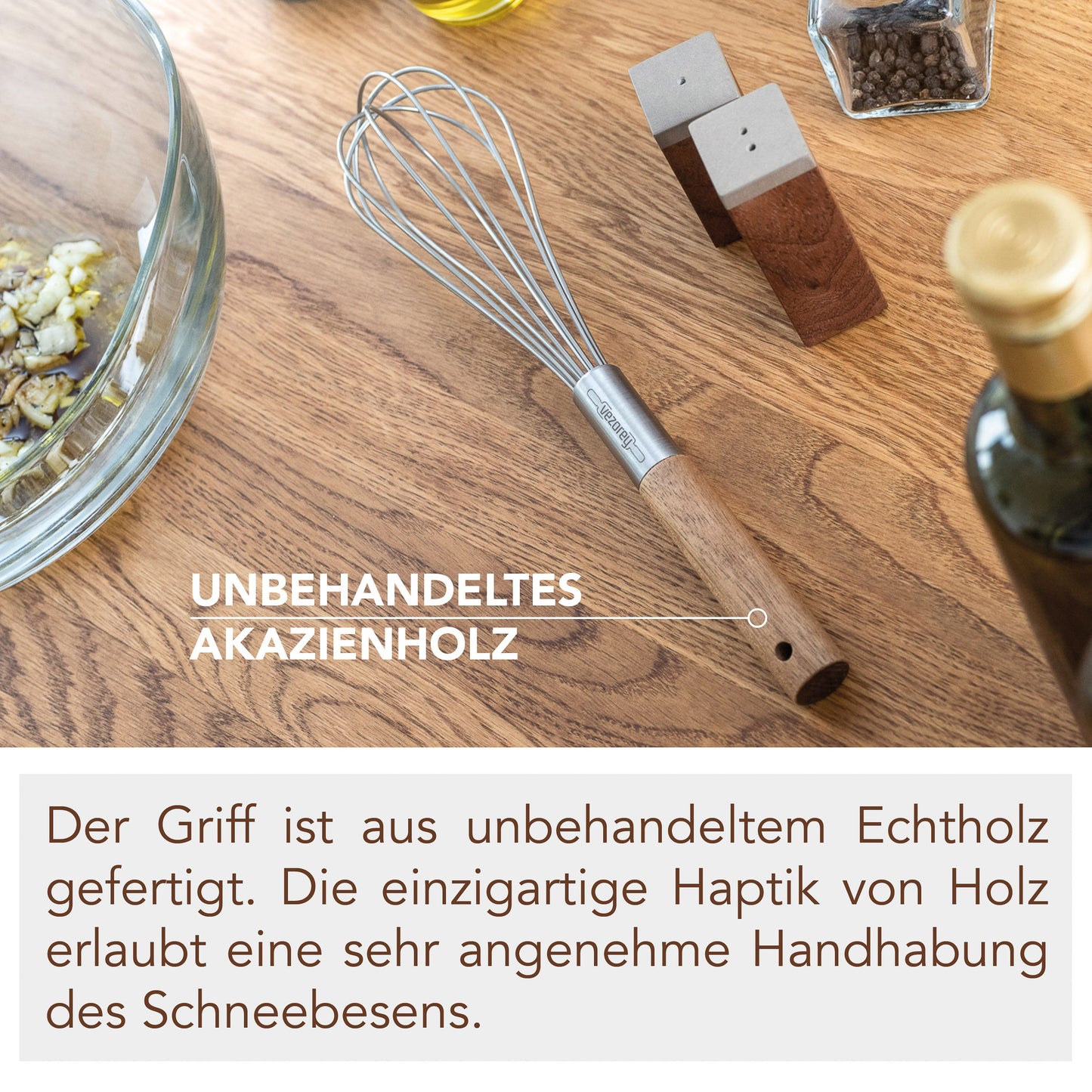 VEZOREY® - Schneebesen - Rührbesen - Edelstahl Schneebesen mit Akazienholzgriff - 28cm-2