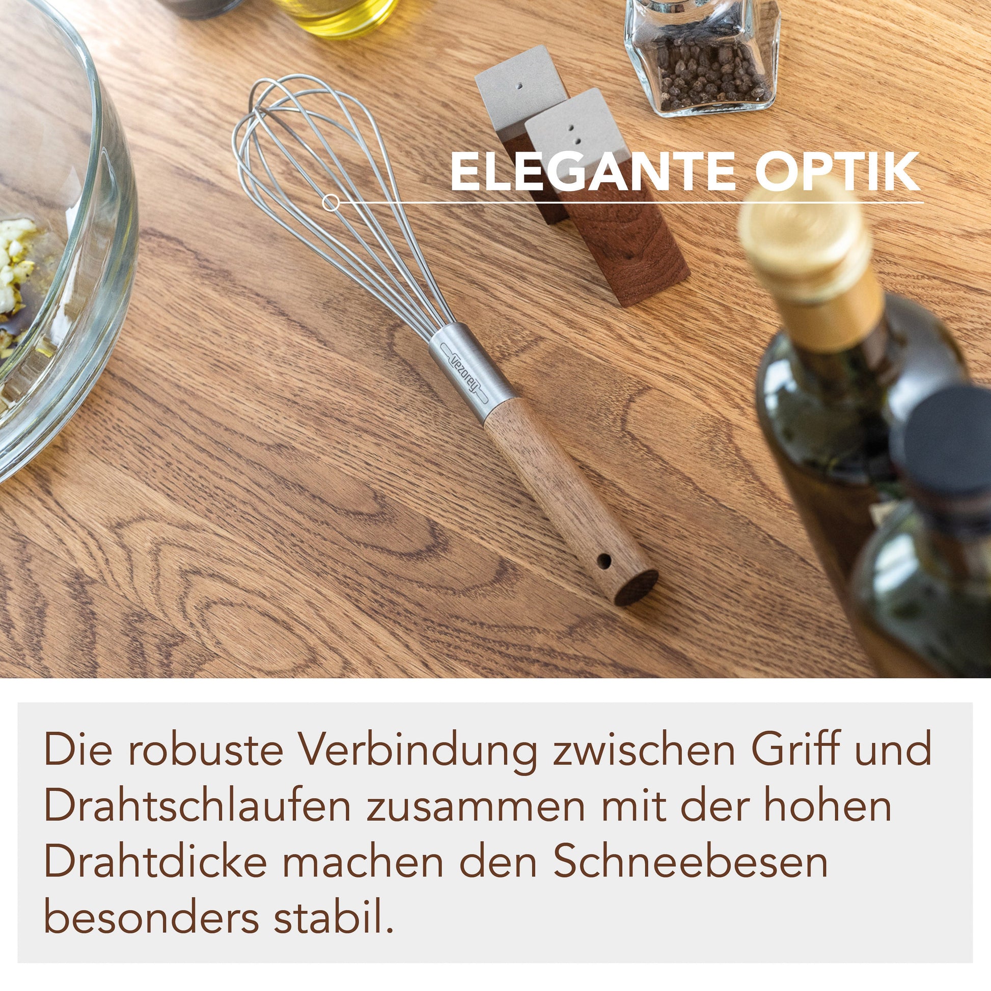 VEZOREY® - Schneebesen - Rührbesen - Edelstahl Schneebesen mit Akazienholzgriff - 28cm-4